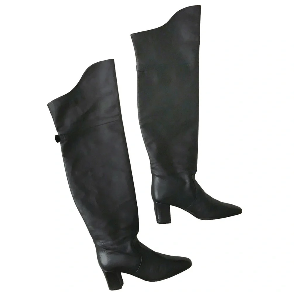Ralph Lauren Over the Knee OTK Leather Block Heel Boots Black 8.5‍‍‍‍‍‍‍‍‍‍‍‍‍‍ - Picture 3 of 12